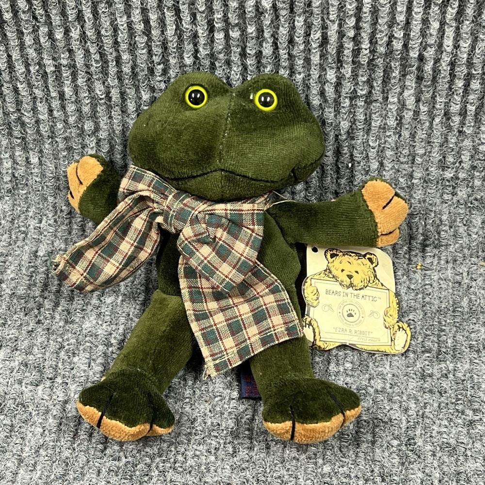 VTG 90's Boyds Bears Ezra R Ribbit Green 7" Plush Frog Bears In The Attic